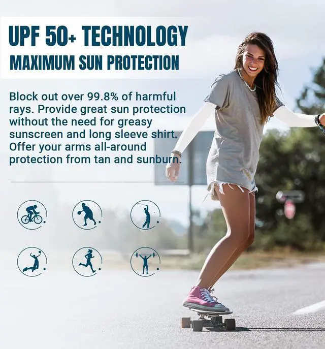 Alt view image 7 of 7 - Sun Protection Cooling Arm Sleeves Sun Sleeves for Men & Women for Cycling, Running, Basketball, Football, Golf, Volleyball, Driving, White 2 Pairs