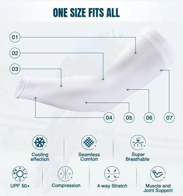 Alt view image 5 of 7 - Sun Protection Cooling Arm Sleeves Sun Sleeves for Men & Women for Cycling, Running, Basketball, Football, Golf, Volleyball, Driving, White 2 Pairs