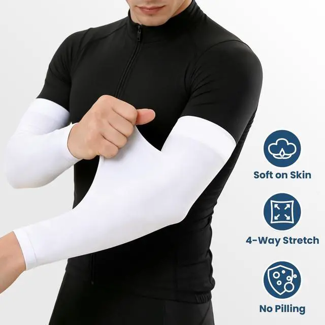 Alt view image 2 of 7 - 8 Pairs Soft Arm Sleeves, UV Sun Protection Cooling Compression Arm Covers for Outdoor Work, Sports, Men & Women (Black/White/Dark Gray/Light Gray)