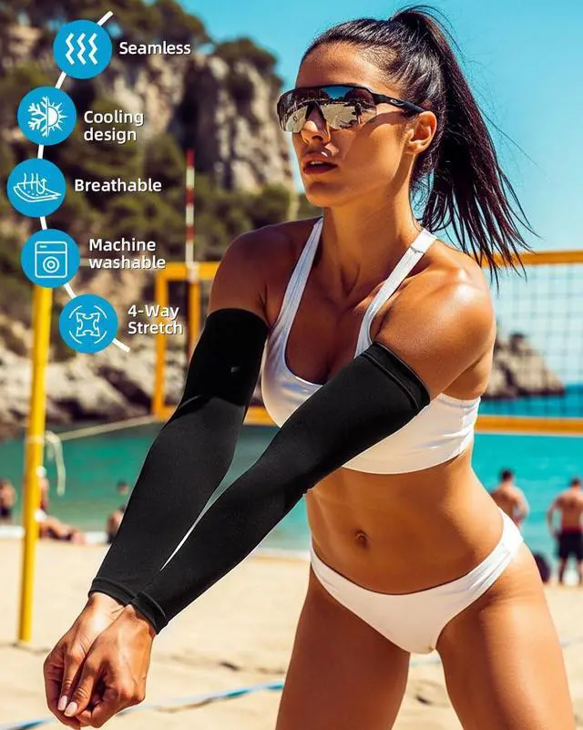 Alt view image 5 of 7 - 6 Pairs Arm Sleeves, Compression Arm Sleeves for Men Women,UPF50 UV Sun Protection Cooling Sleeves for Work Sport Tattoo Cover Up