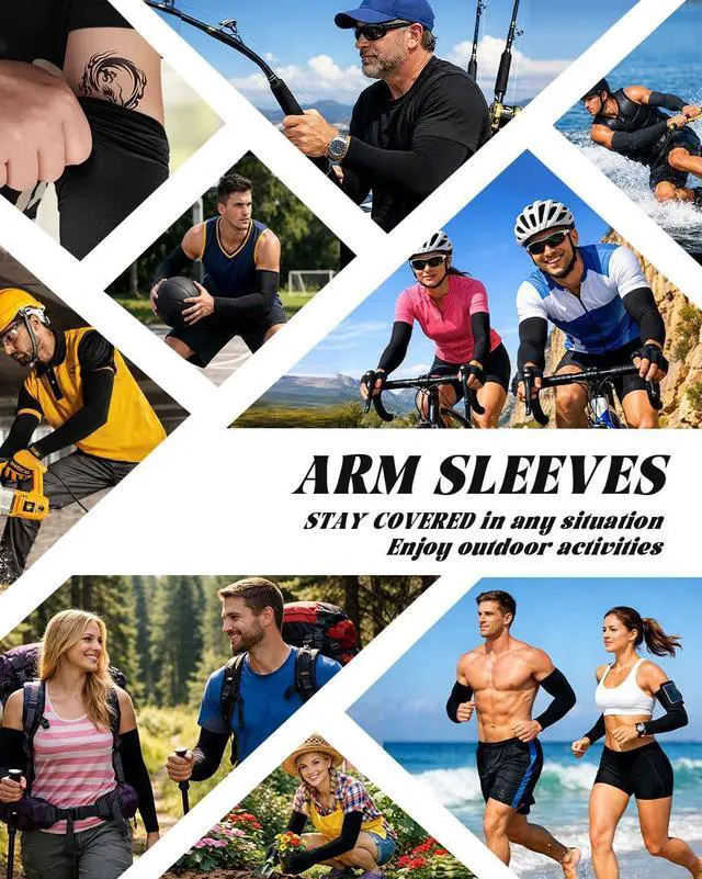 Alt view image 7 of 7 - 6 Pairs Arm Sleeves, Compression Arm Sleeves for Men Women,UPF50 UV Sun Protection Cooling Sleeves for Work Sport Tattoo Cover Up