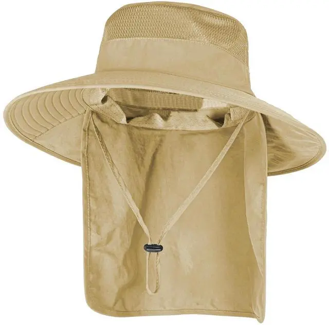 Main image of Sun Hats for Men Women Fishing Hat UPF 50+ Breathable Wide Brim Bucket Hats Summer UV Protection Safari Hat with Neck Flap Khaki