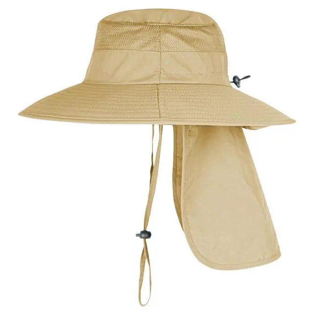 Alt view image 2 of 6 - Sun Hats for Men Women Fishing Hat UPF 50+ Breathable Wide Brim Bucket Hats Summer UV Protection Safari Hat with Neck Flap Khaki