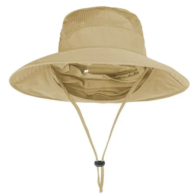 Alt view image 4 of 6 - Sun Hats for Men Women Fishing Hat UPF 50+ Breathable Wide Brim Bucket Hats Summer UV Protection Safari Hat with Neck Flap Khaki