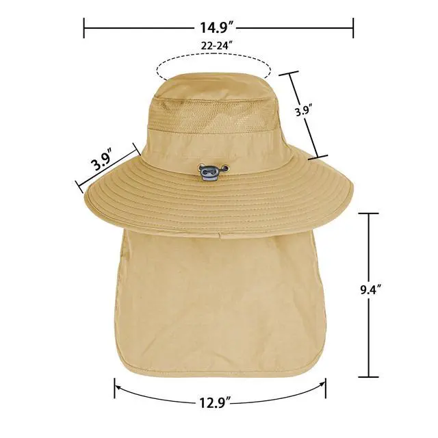 Alt view image 6 of 6 - Sun Hats for Men Women Fishing Hat UPF 50+ Breathable Wide Brim Bucket Hats Summer UV Protection Safari Hat with Neck Flap Khaki