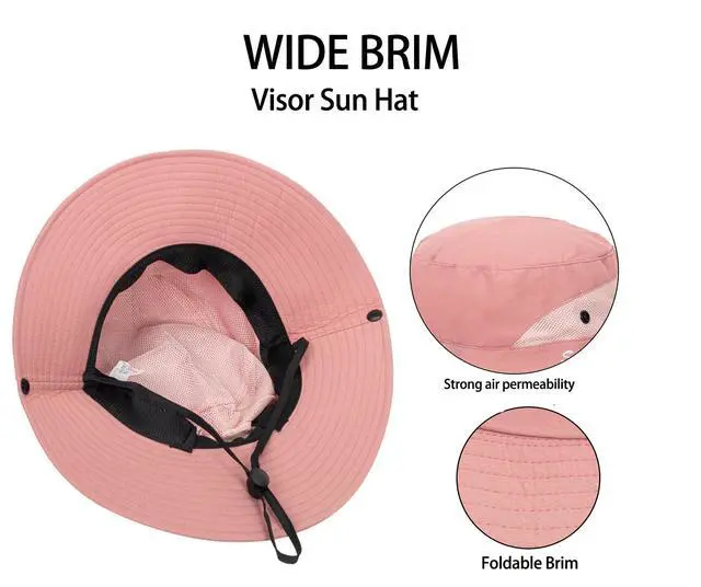 Alt view image 5 of 7 - Womens Summer Sun Hat Beach Hat Wide Brim Outdoor UV Protection Hat Packable Mesh Bucket Hat with Ponytail Hole