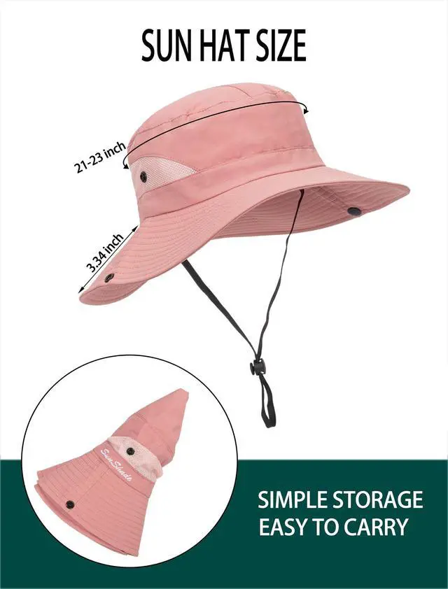 Alt view image 7 of 7 - Womens Summer Sun Hat Beach Hat Wide Brim Outdoor UV Protection Hat Packable Mesh Bucket Hat with Ponytail Hole