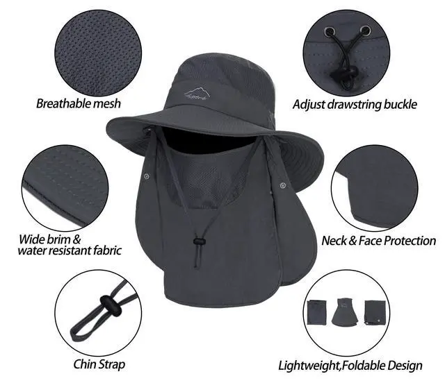 Alt view image 3 of 7 - Sun Hat for Men Women, Summer UV Sun Protection Wide Brim Fishing Hat for Men with Face Cover & Neck for Hiking