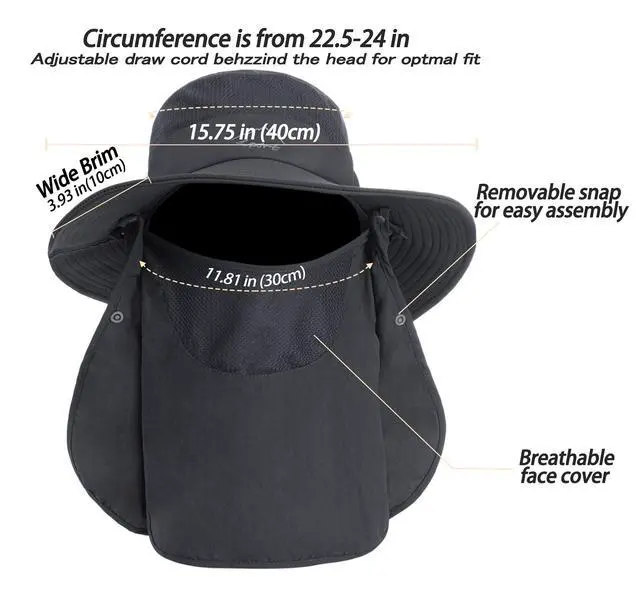 Alt view image 4 of 7 - Sun Hat for Men Women, Summer UV Sun Protection Wide Brim Fishing Hat for Men with Face Cover & Neck for Hiking