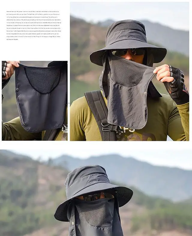 Alt view image 5 of 7 - Sun Hat for Men Women, Summer UV Sun Protection Wide Brim Fishing Hat for Men with Face Cover & Neck for Hiking