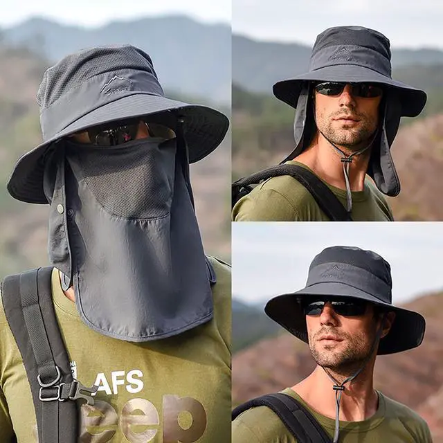 Alt view image 6 of 7 - Sun Hat for Men Women, Summer UV Sun Protection Wide Brim Fishing Hat for Men with Face Cover & Neck for Hiking