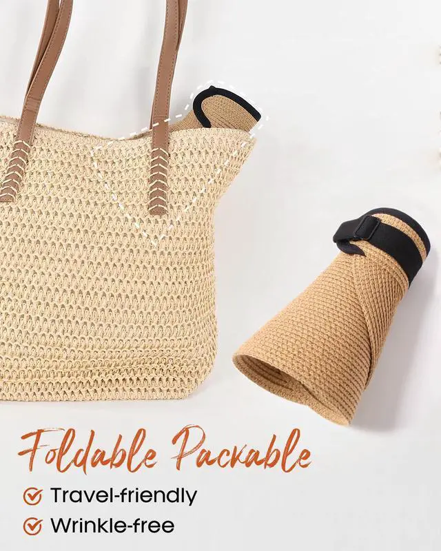 Alt view image 4 of 6 - Womens Sun Visor Hat Straw Sun Visors for Women Summer Packable Ponytail Beach Hats for Women Travel UPF 80+ Khaki