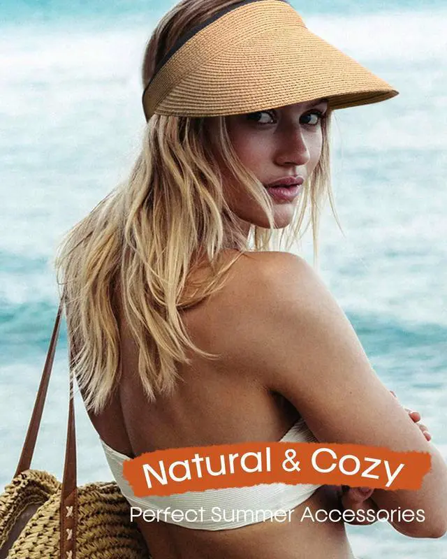 Alt view image 6 of 6 - Womens Sun Visor Hat Straw Sun Visors for Women Summer Packable Ponytail Beach Hats for Women Travel UPF 80+ Khaki