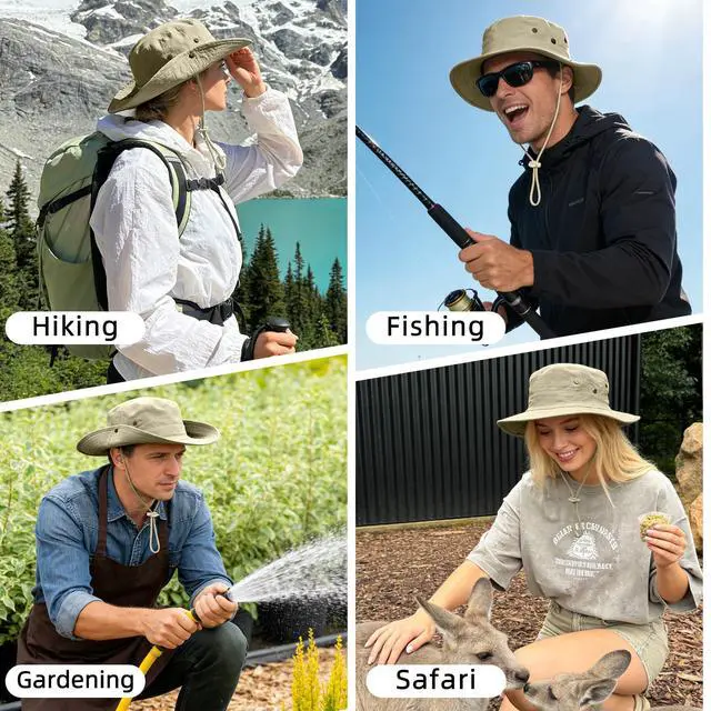 Alt view image 6 of 6 - Sun Hats for Men Women Boonie Hat Foldable Fishing Hats UPF 50+ Bucket Hat for Hiking Garden Safari Beach
