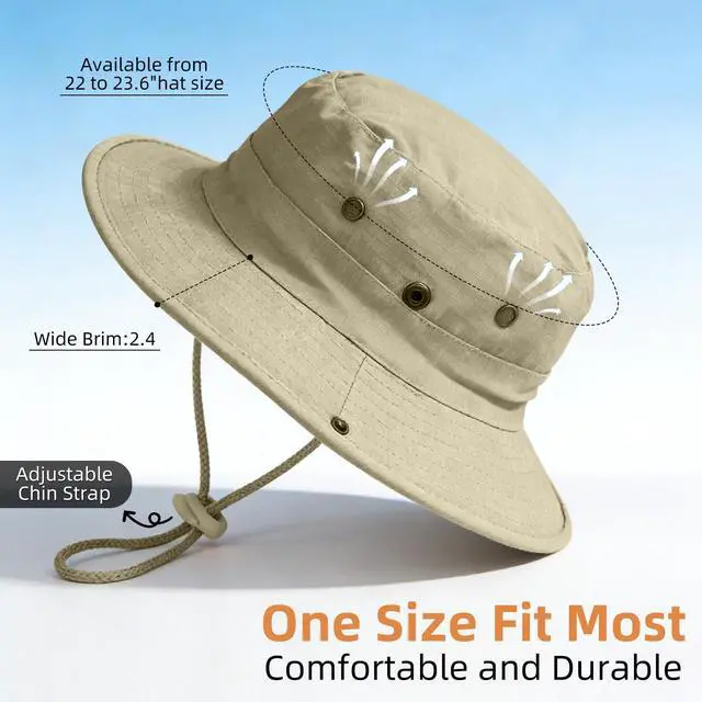 Alt view image 4 of 6 - Sun Hats for Men Women Boonie Hat Foldable Fishing Hats UPF 50+ Bucket Hat for Hiking Garden Safari Beach