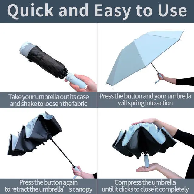 Alt view image 5 of 6 - Inverted UV Protection Umbrella for Rain and Sun Medium Size 46 inch arc Canopy UPF 50+ Rverse Compact Umbrella Auto Open Close for Travel