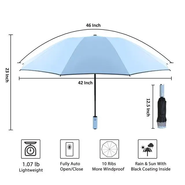 Alt view image 6 of 6 - Inverted UV Protection Umbrella for Rain and Sun Medium Size 46 inch arc Canopy UPF 50+ Rverse Compact Umbrella Auto Open Close for Travel
