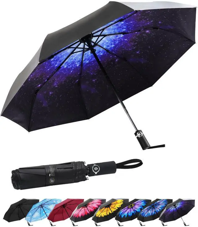 Main image of Travel Umbrella Windproof Factory outlet Compact Automatic Umbrellas for Rain Compact Small UV Sun Protection Umbrella Durable Waterproof Lightweight -Fits Backpack Car Purse (Starry Sky)