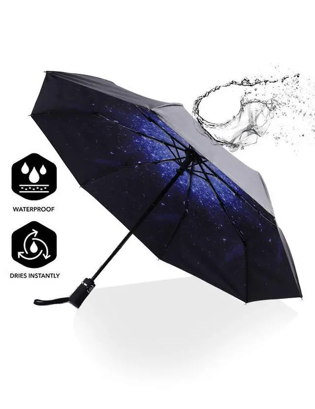Alt view image 2 of 5 - Travel Umbrella Windproof Factory outlet Compact Automatic Umbrellas for Rain Compact Small UV Sun Protection Umbrella Durable Waterproof Lightweight -Fits Backpack Car Purse (Starry Sky)