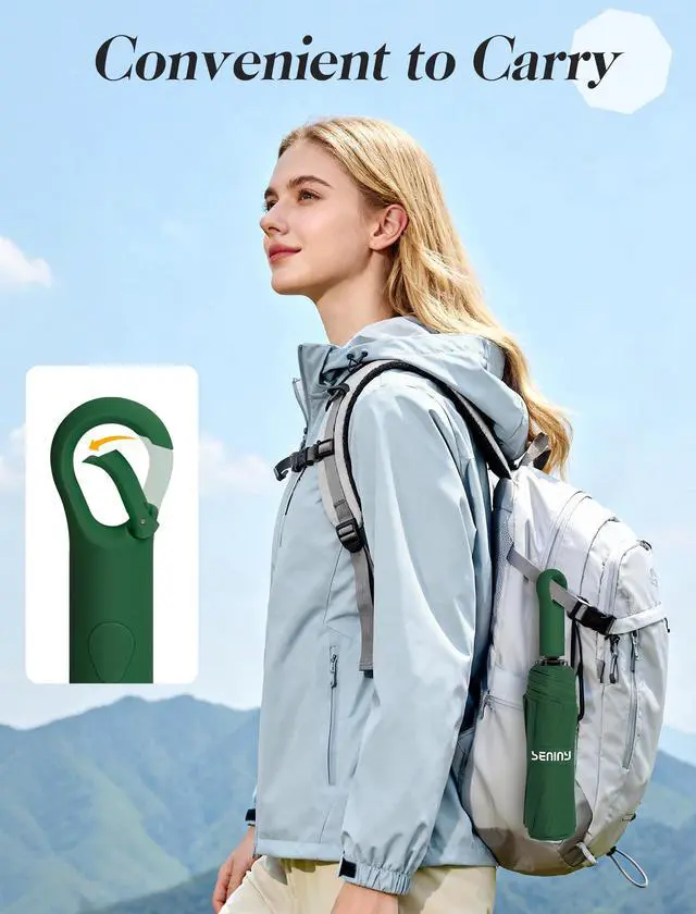 Alt view image 5 of 7 - Umbrellas for Rain with Ring Buckle - Travel Umbrella Compact for Backpack, Car, Walking, Automatic UV Umbrella for Sun Protection, Small Portable & Folding Umbrellas for Windproof, Women Kids