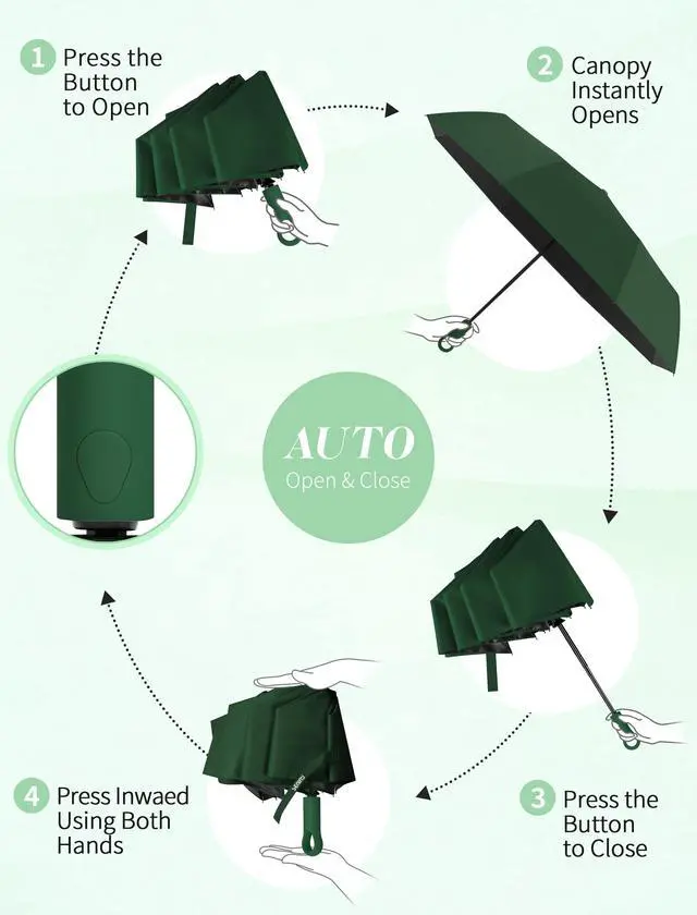 Alt view image 3 of 7 - Umbrellas for Rain with Ring Buckle - Travel Umbrella Compact for Backpack, Car, Walking, Automatic UV Umbrella for Sun Protection, Small Portable & Folding Umbrellas for Windproof, Women Kids