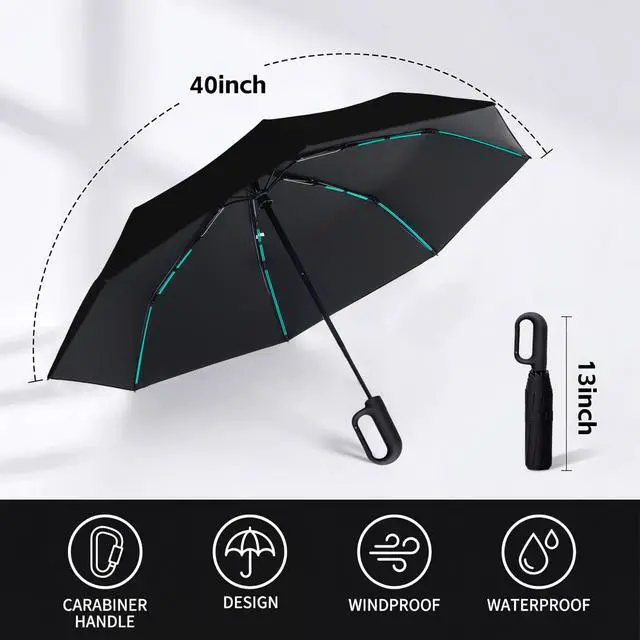 Alt view image 5 of 7 - Compact Automatic Folding Travel Umbrella - Windproof Rainproof Backpack Hook Design, UPF50+ Sun Protection for Hiking, Outdoor, School, Golf Course & Daily Use, Sturdy Multi-Ribbed Frame