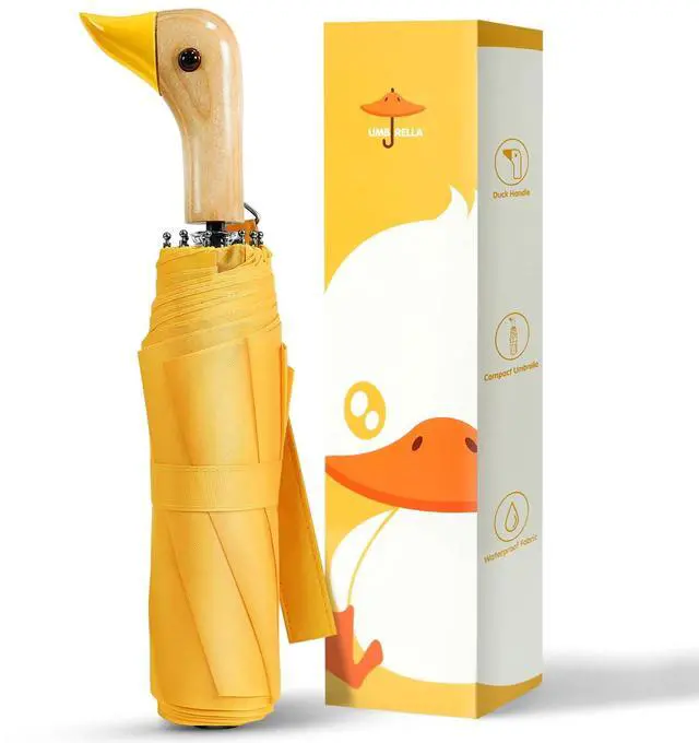 Main image of Compact Umbrellas for Rain&Sun, Travel Umbrella Cute Duck Head Handle Design for Girls Gifts, Steady 8 Ribs Folding Umbrella Lightweight and Small,Yellow