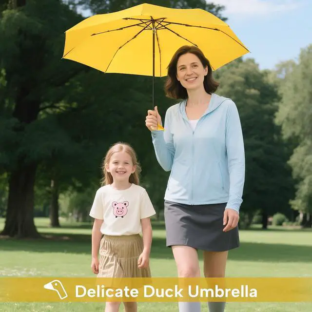 Alt view image 3 of 7 - Compact Umbrellas for Rain&Sun, Travel Umbrella Cute Duck Head Handle Design for Girls Gifts, Steady 8 Ribs Folding Umbrella Lightweight and Small,Yellow