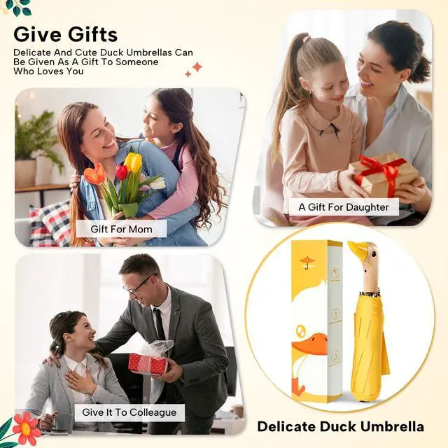 Alt view image 4 of 7 - Compact Umbrellas for Rain&Sun, Travel Umbrella Cute Duck Head Handle Design for Girls Gifts, Steady 8 Ribs Folding Umbrella Lightweight and Small,Yellow