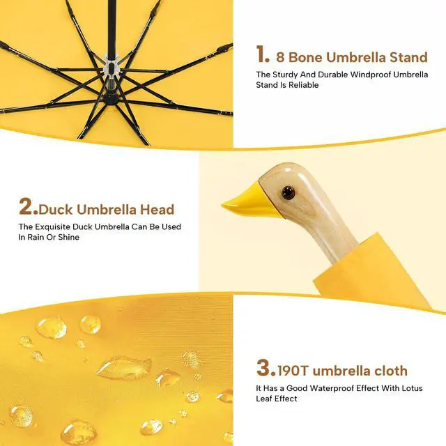 Alt view image 5 of 7 - Compact Umbrellas for Rain&Sun, Travel Umbrella Cute Duck Head Handle Design for Girls Gifts, Steady 8 Ribs Folding Umbrella Lightweight and Small,Yellow