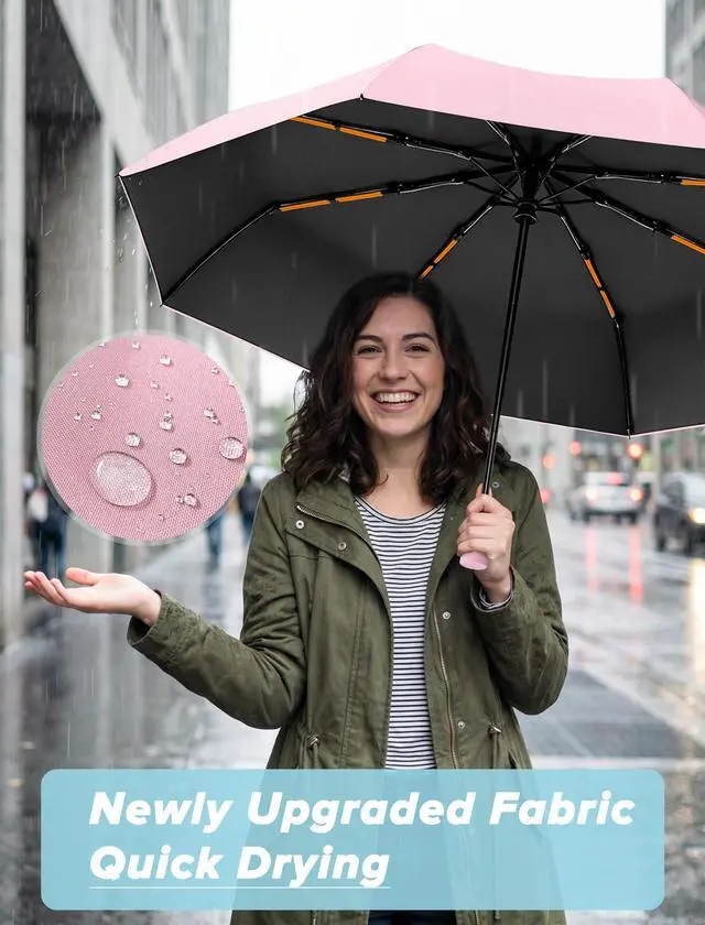 Alt view image 4 of 7 - Windproof Travel Umbrellas for Rain - Portable & Compact Umbrella for Backpack, Car, UV Umbrellas for Sun Protection, Automatic Folding Small Umbrella in Macaron for Kids, Women, Colorful