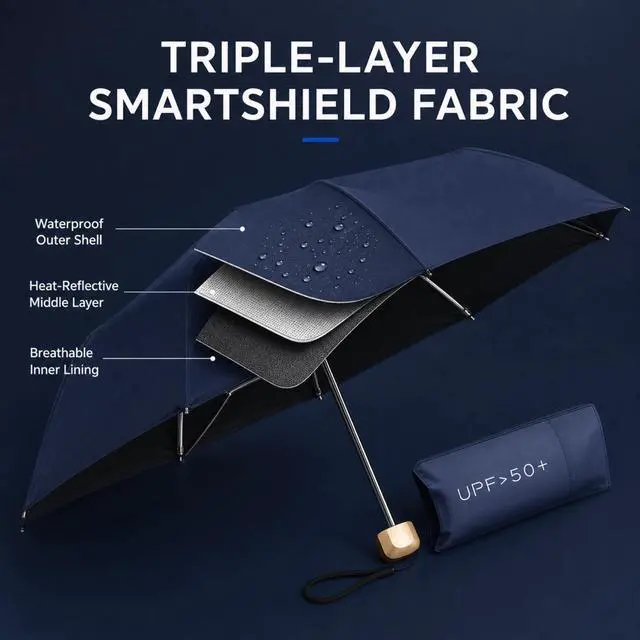 Alt view image 3 of 7 - Compact Travel Umbrella, Mini Umbrella - UPF 50+ UV Protection & Waterproof, Windproof 6 Ribs Fiberglass, Pocket-Sized 6.3in Folded, Lightweight 7.05oz for Backpack Travel
