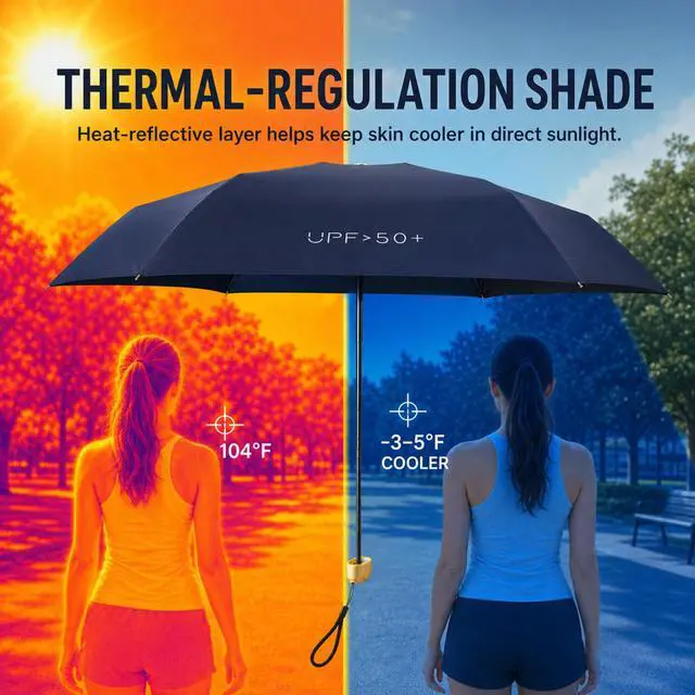 Alt view image 5 of 7 - Compact Travel Umbrella, Mini Umbrella - UPF 50+ UV Protection & Waterproof, Windproof 6 Ribs Fiberglass, Pocket-Sized 6.3in Folded, Lightweight 7.05oz for Backpack Travel