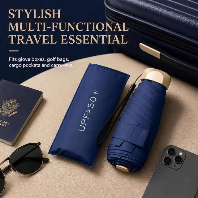 Alt view image 7 of 7 - Compact Travel Umbrella, Mini Umbrella - UPF 50+ UV Protection & Waterproof, Windproof 6 Ribs Fiberglass, Pocket-Sized 6.3in Folded, Lightweight 7.05oz for Backpack Travel
