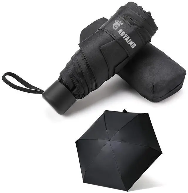 Main image of Small Mini Umbrella with Case Light Compact Design Perfect for Travel Lightweight Portable Parasol Outdoor Sun&Rain Umbrellas Black, 34 Inches