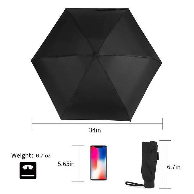 Alt view image 3 of 7 - Small Mini Umbrella with Case Light Compact Design Perfect for Travel Lightweight Portable Parasol Outdoor Sun&Rain Umbrellas Black, 34 Inches