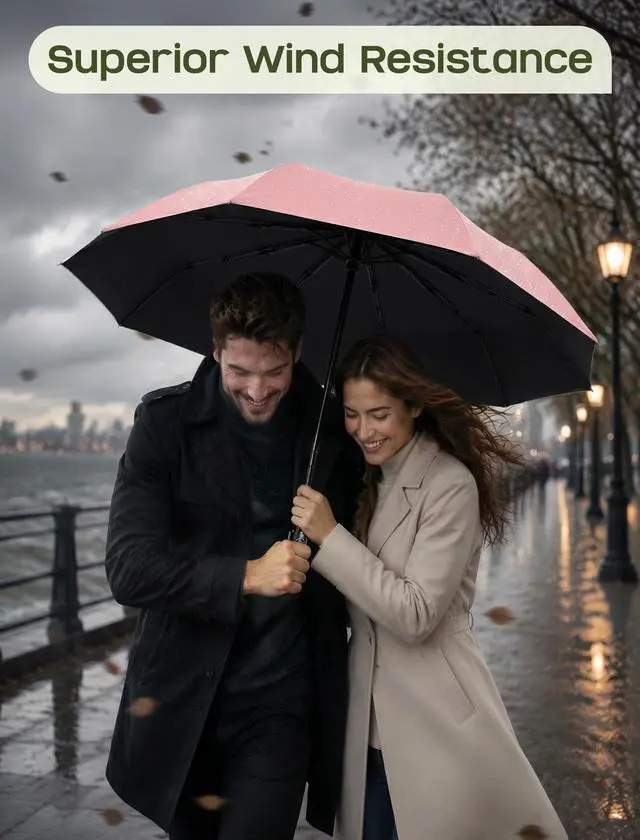 Alt view image 5 of 7 - Compact Travel Umbrella for Rain - Windproof Automatic Umbrellas, UV Umbrella for Sun Protection with Black Anti-UV Coating, Portable Small Umbrellas for Backpack, Car, Walking, Kids, Women