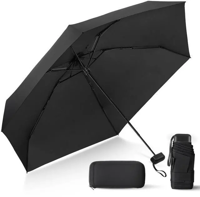 Main image of Compact Travel Umbrella with Case - Mini Umbrella for Purse, Small Lightweight &Tiny Design Perfect for Parasol Outdoor Sun&Rain Umbrellas, Black color