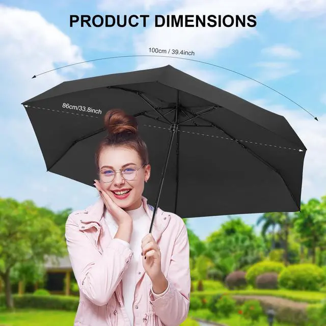 Alt view image 2 of 7 - Compact Travel Umbrella with Case - Mini Umbrella for Purse, Small Lightweight &Tiny Design Perfect for Parasol Outdoor Sun&Rain Umbrellas, Black color
