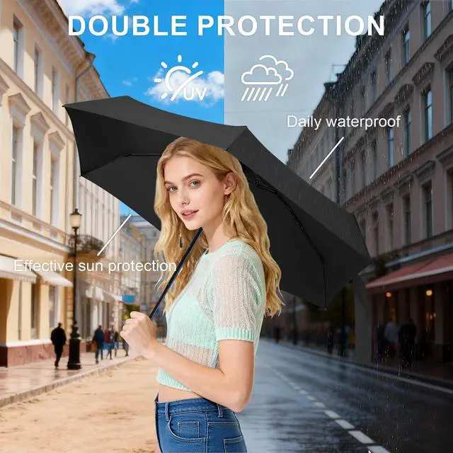 Alt view image 6 of 7 - Compact Travel Umbrella with Case - Mini Umbrella for Purse, Small Lightweight &Tiny Design Perfect for Parasol Outdoor Sun&Rain Umbrellas, Black color