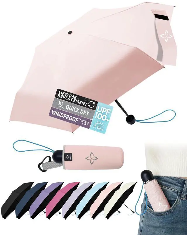 Main image of Mini Travel Umbrella for Rain - 43" Large Coverage Small Compact Umbrella, Reinforced Strong Frame, Lightweight Portable Parasol with UPF 100+ UV Protection, Gifts for Adults, Seniors & Students