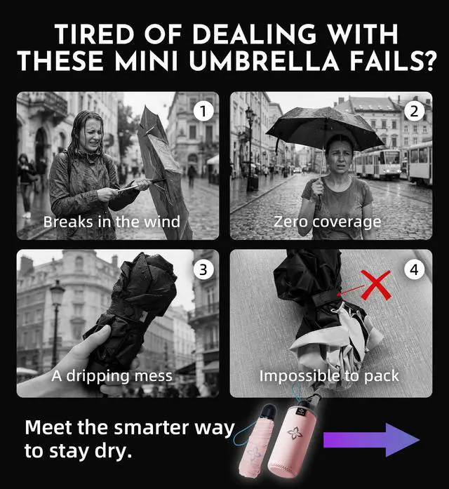 Alt view image 2 of 7 - Mini Travel Umbrella for Rain - 43" Large Coverage Small Compact Umbrella, Reinforced Strong Frame, Lightweight Portable Parasol with UPF 100+ UV Protection, Gifts for Adults, Seniors & Students