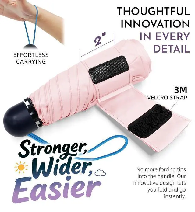 Alt view image 3 of 7 - Mini Travel Umbrella for Rain - 43" Large Coverage Small Compact Umbrella, Reinforced Strong Frame, Lightweight Portable Parasol with UPF 100+ UV Protection, Gifts for Adults, Seniors & Students