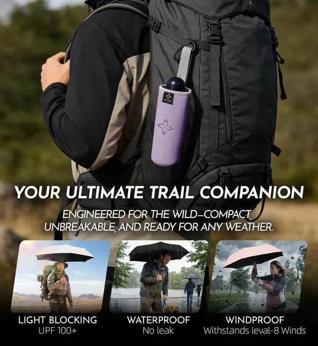 Alt view image 7 of 7 - Mini Travel Umbrella for Rain - 43" Large Coverage Small Compact Umbrella, Reinforced Strong Frame, Lightweight Portable Parasol with UPF 100+ UV Protection, Gifts for Adults, Seniors & Students