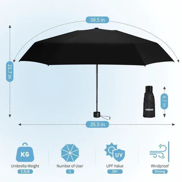 Alt view image 2 of 7 - Small Mini Umbrella with Case Light Compact Design Perfect for Travel Lightweight Portable Parasol Outdoor Sun&Rain Umbrellas