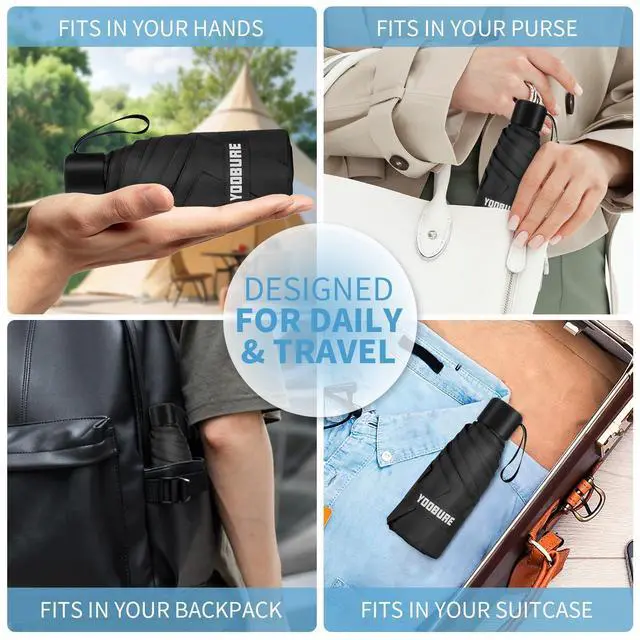 Alt view image 3 of 7 - Small Mini Umbrella with Case Light Compact Design Perfect for Travel Lightweight Portable Parasol Outdoor Sun&Rain Umbrellas