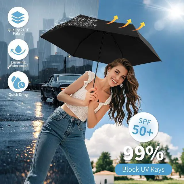 Alt view image 4 of 7 - Small Mini Umbrella with Case Light Compact Design Perfect for Travel Lightweight Portable Parasol Outdoor Sun&Rain Umbrellas