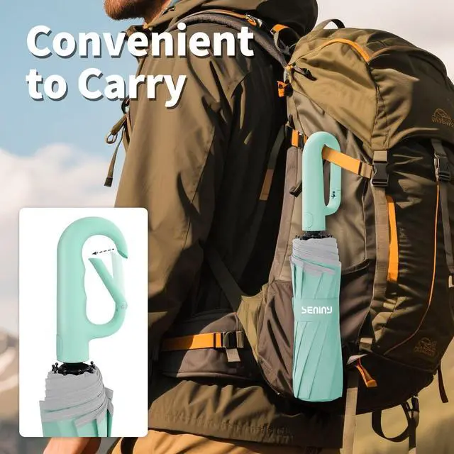Alt view image 4 of 7 - Travel Umbrella with Carabiner Handle, Automatic Windproof Large Umbrellas for Rain, Portable Compact Umbrella with Reflective Strip, Car Backpack UV Umbrellas for Sun Protection
