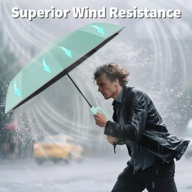 Alt view image 6 of 7 - Travel Umbrella with Carabiner Handle, Automatic Windproof Large Umbrellas for Rain, Portable Compact Umbrella with Reflective Strip, Car Backpack UV Umbrellas for Sun Protection