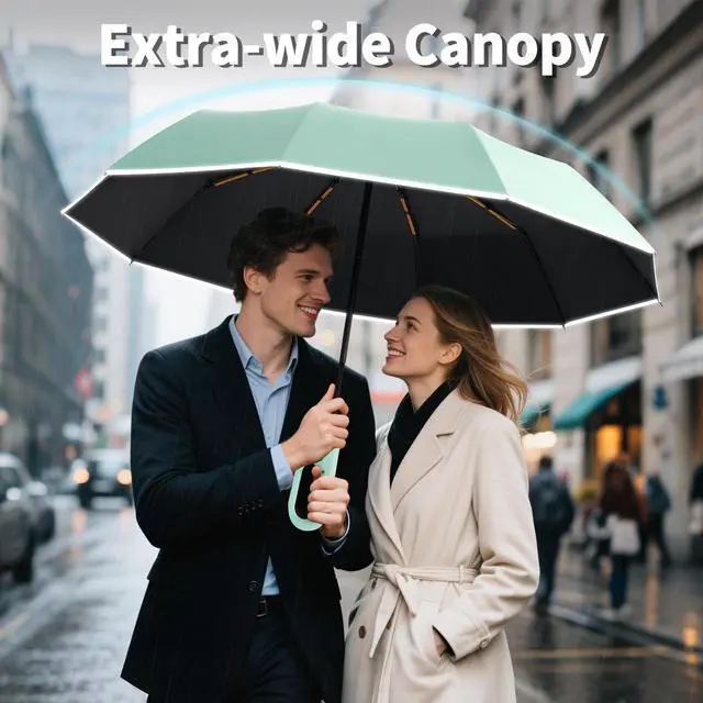 Alt view image 7 of 7 - Travel Umbrella with Carabiner Handle, Automatic Windproof Large Umbrellas for Rain, Portable Compact Umbrella with Reflective Strip, Car Backpack UV Umbrellas for Sun Protection